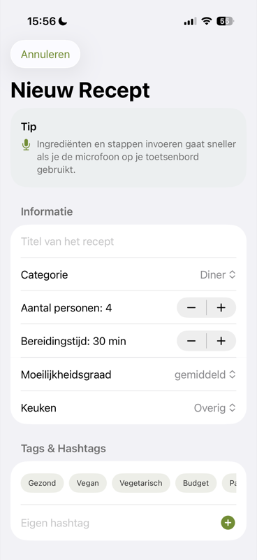 Nieuw recept view